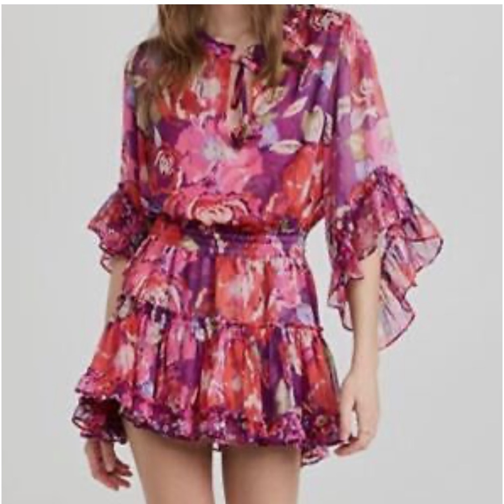 Misa Los Angeles Pink Xinema Floral Chiffon Mini Dress